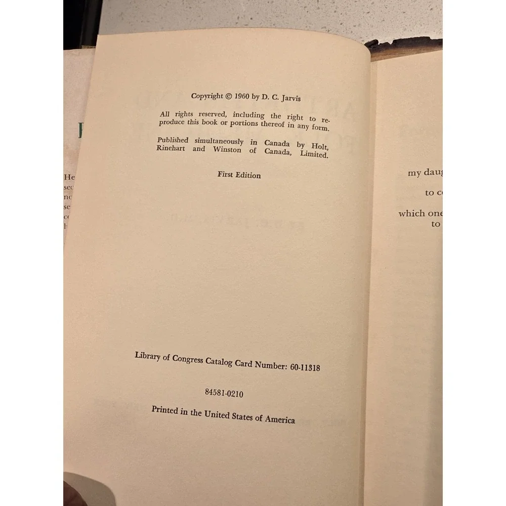 D. C. Jarvis, M. D. Arthritis Folk Medicine  1st Edition 1960
